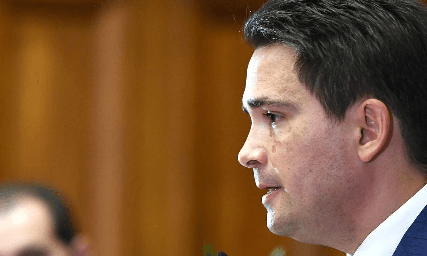 Simon Bridges addresses the media as National leader. Photo by Elias Rodriguez/Getty Images 
