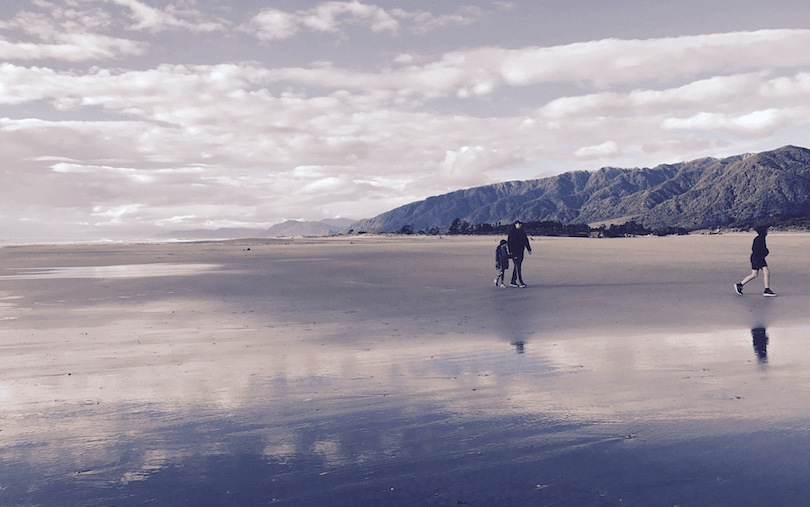 Becky’s family on the beach at . Photo: Becky Manawatu. 
