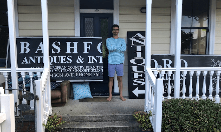 David Farrier surrounded by Bashford relics 
