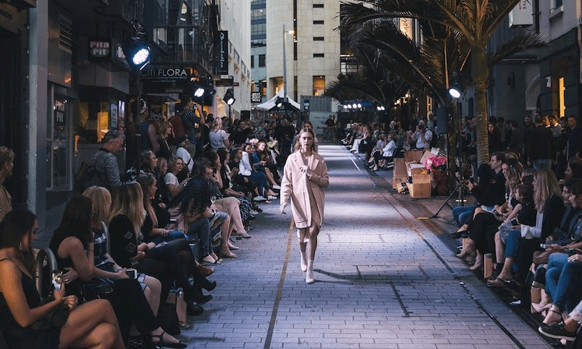 Models on the O’Connell St runway during Ingrid Starne’s 2017 show (Photo: Duncan Innes). 
