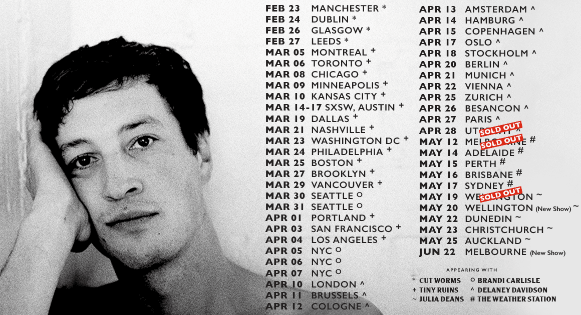 Marlon Williams tour 2018 supported by Tiny Ruins in North America and Delaney Davidson in the UK and Europe (supplied) 
