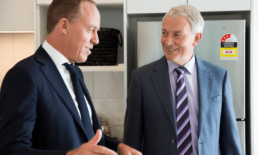Author Mark Todd (left) talks with Auckland mayor Phil Goff at the opening of the Daisy 
