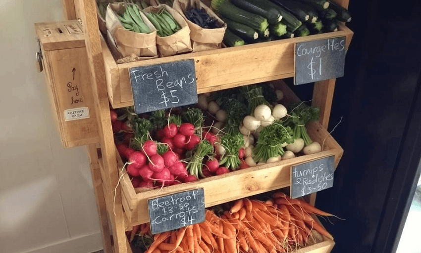 A produce stall from Kaitake Farm with an honesty box (Facebook/My Honesty Box) 
