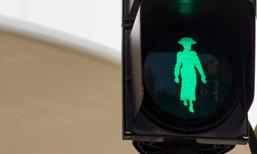 A Kate Sheppard cross light in Wellington. Photo: Parliament.nz 
