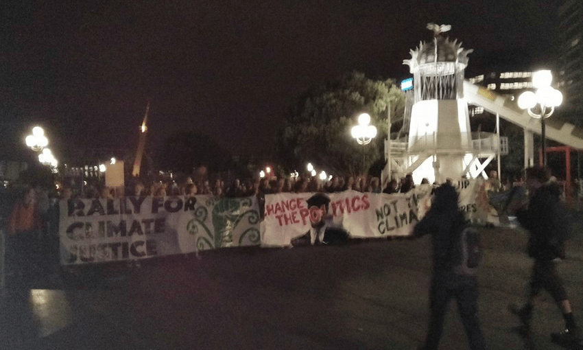 The blockade at the NZ Petroleum Conference has already started, with protesters getting onto the picket line around 5.00am (Facebook: Oil Free Wellington)