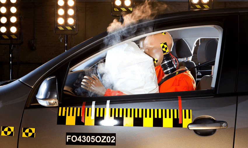 An airbag deploying during a crash test (Photo: Getty) 

