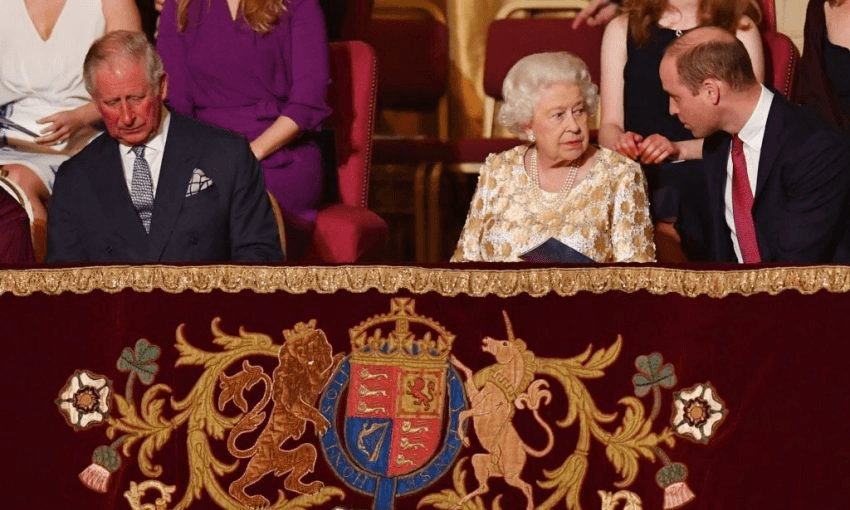 Queen Elizabeth II with her son Prince Charles and grandson Prince William at the Royal Albert Hall last week. Photo: JOHN STILLWELL/AFP/Getty Images 
