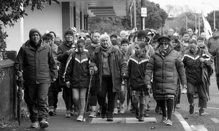 The Peace for Pekapeka hīkoi in Waitara. Image: Jane Dove Juneau 
