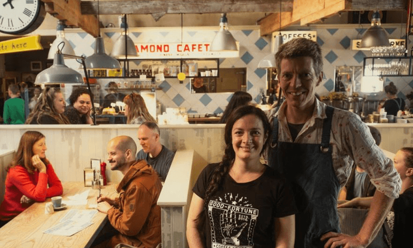 Matt Wilson and Freya Atkinson have been paying all its staff at Good Fortune Coffee the living wage since it started in 2016 (goodfortunecoffee.co.nz) 
