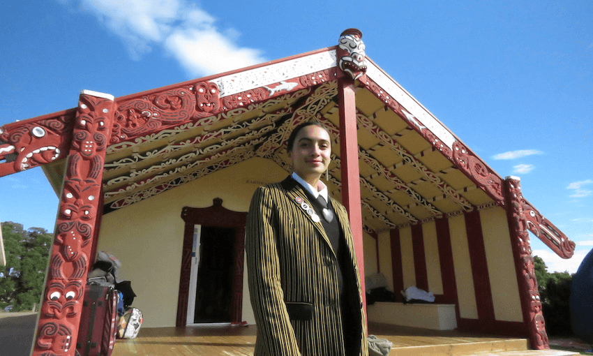 Te Whānau-a-Apanui leader Manaia Sorensen at the Red Tide youth conference at Pahaoa marae. Image: Jason Renes 
