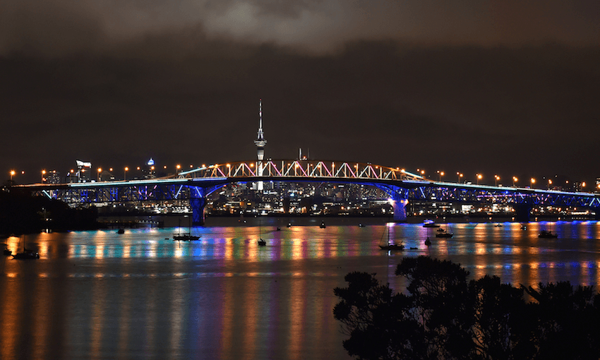 The Auckland Harbour Bridge gets lit up for International Day of Light.
(Photo by Chris Weissenborn)
