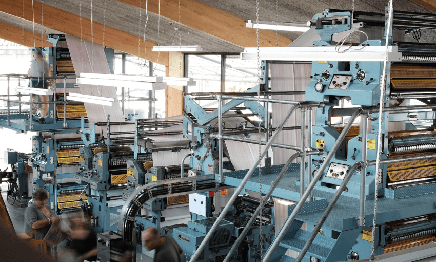 The wheels turning at the printing presses of the Greymouth Star (Supplied: Greymouth Evening Star Ltd)