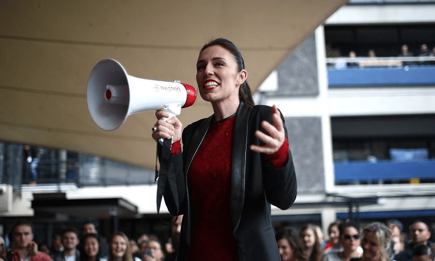 Jacinda Ardern signalling things during the 2017 campaign. Photo by Phil Walter/Getty Images 
