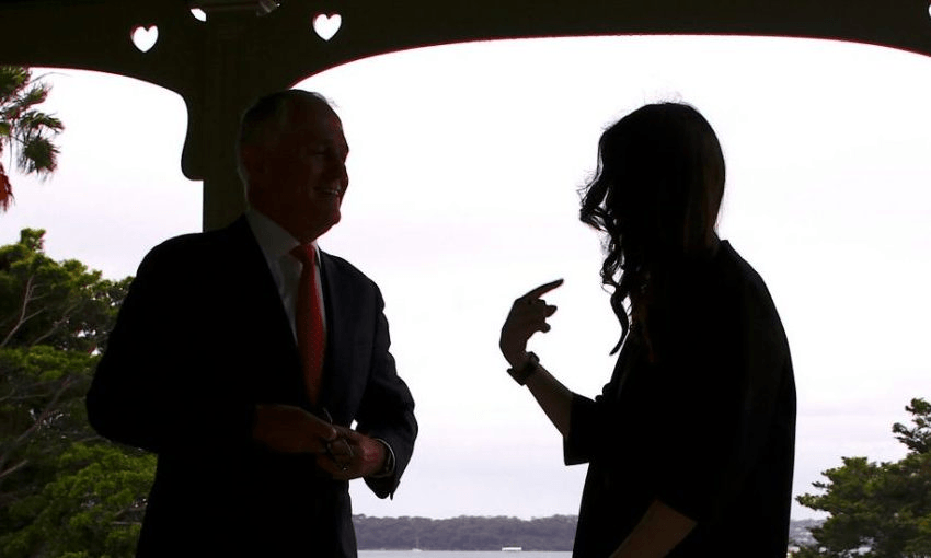 Australia’s Prime Minister Malcolm Turnbull and NZ PM Jacinda Ardern in Sydney. Photo: DAVID GRAY/AFP/Getty Images 
