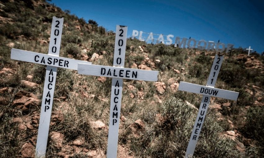 Crosses mark murdered farmers in Ysterberg., South Africa. Photo: GULSHAN KHAN/AFP/Getty Images 
