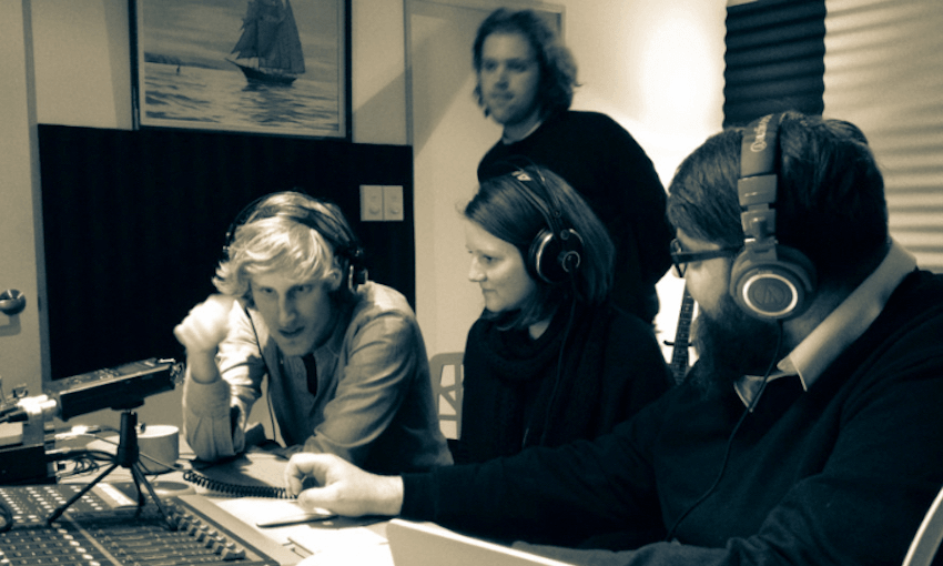 Joshua ‘Spanky’ Moore and Yumi Zouma recording an episode of ‘anatomy of a song’ for RDU98.5FM