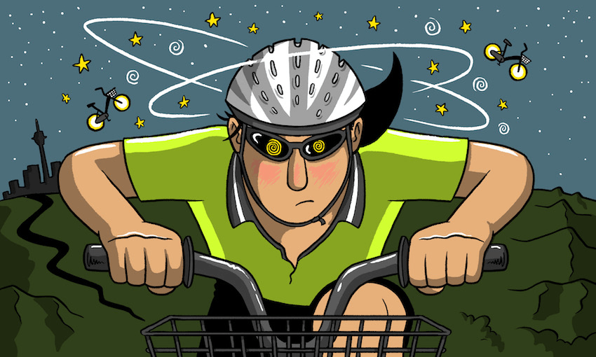 Mad Chapman rides an Onzo to Huntly. Illustration: Toby Morris 
