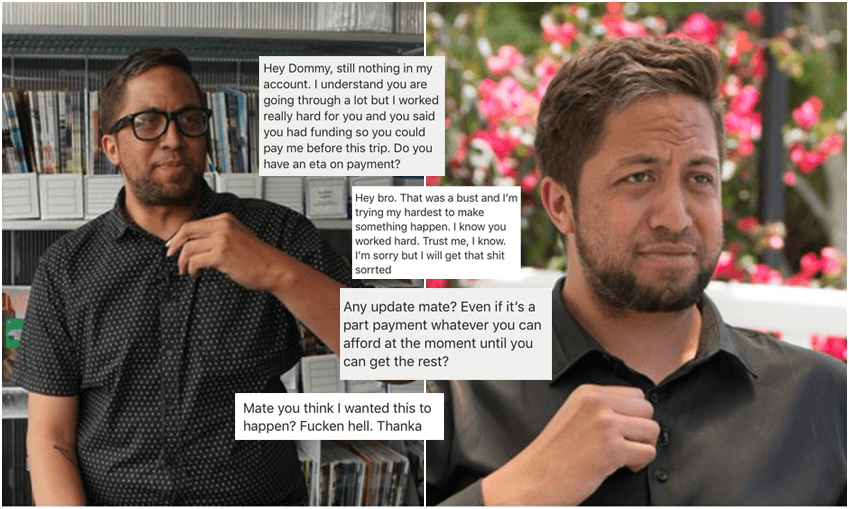 Dommy Topia pictured during interviews for ‘The 21 NZ’ + excerpts of correspondence between Topia and videographer Dan Wood (Supplied)