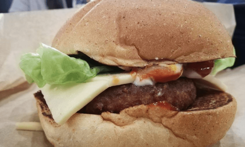 The beyond burger, pictured moments before being eaten on Thursday evening 
