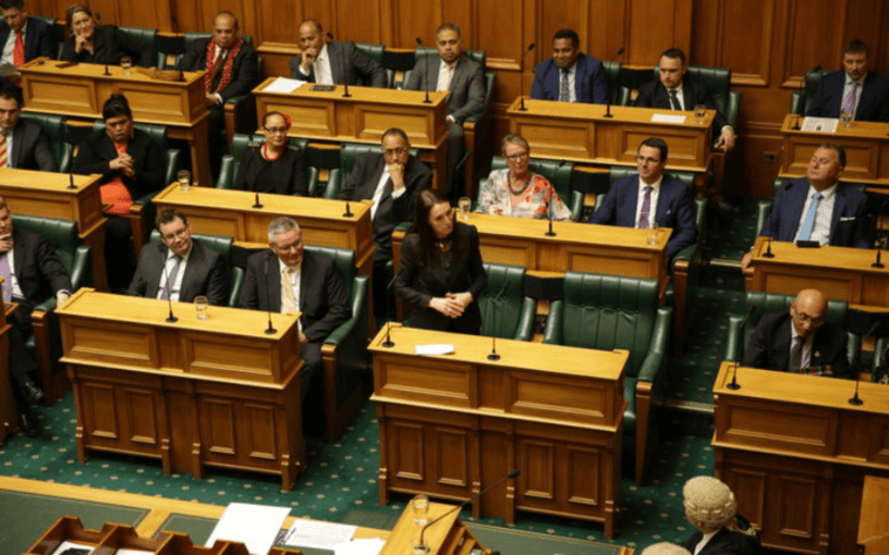Jacinda Ardern speaking in Parliament when the Families Package was passed (Image: RNZ/ Richard Tindiller)  
