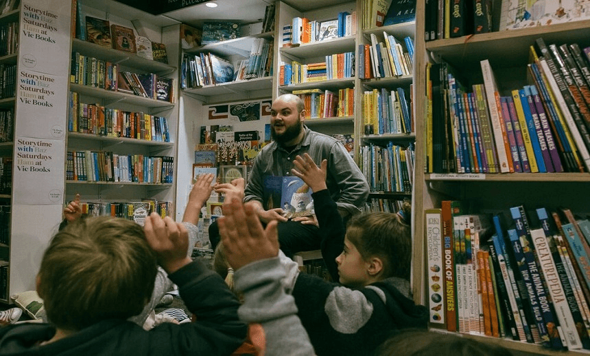 Baz in action at Vic Books 
