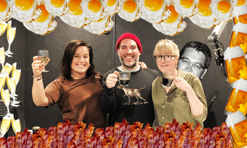 Actual footage of the recording of the first Dietary Requirements, with Sophie Gilmour, Simon Day and Alice Neville. Photo: Tina Tiller.