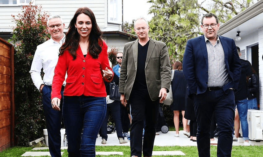 Jacinda Ardern and three underlings pictured after the election in September 2017. Photo by Hannah Peters/Getty Images 
