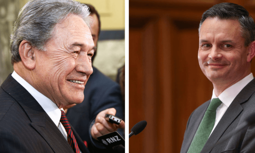 NZ First leader Winston Peters and Green Party co-leader James Shaw (Getty Images)  
