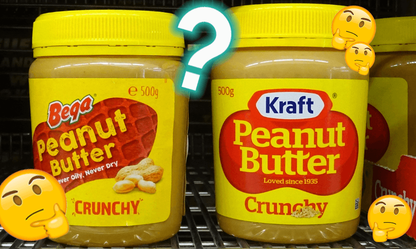 Kraft peanut butter, right, on sale alongside Bega peanut butter, left, in Australia (Photo: Fiona Harrison) 
