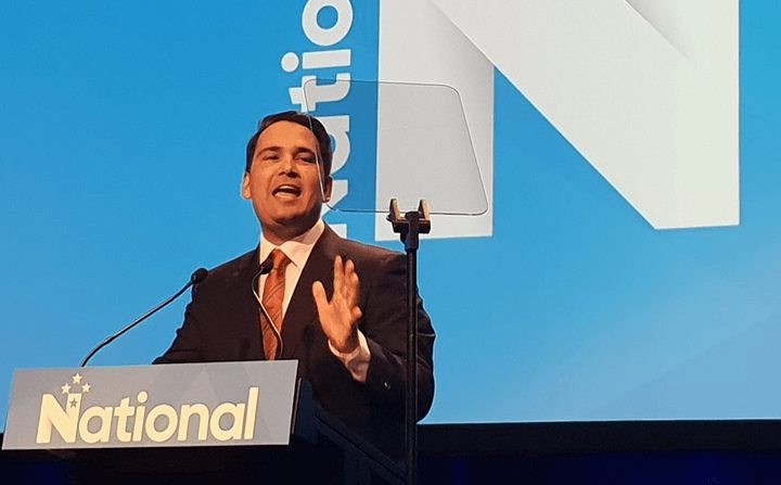 Simon Bridges making his big keynote speech at the National Party conference (Radio NZ: Jane Patterson)  
