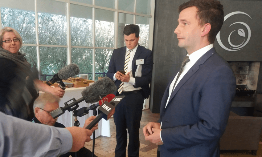 David Seymour speaking to media after the 2018 ACT Party conference (Alex Braae)  
