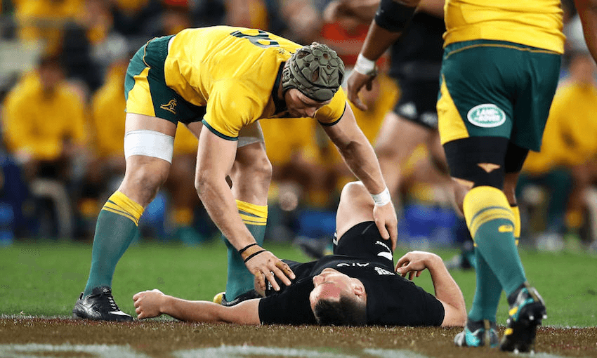 David Pocock checks on Ryan Crotty after another concussion (Photo by Mark Kolbe/Getty Images)
