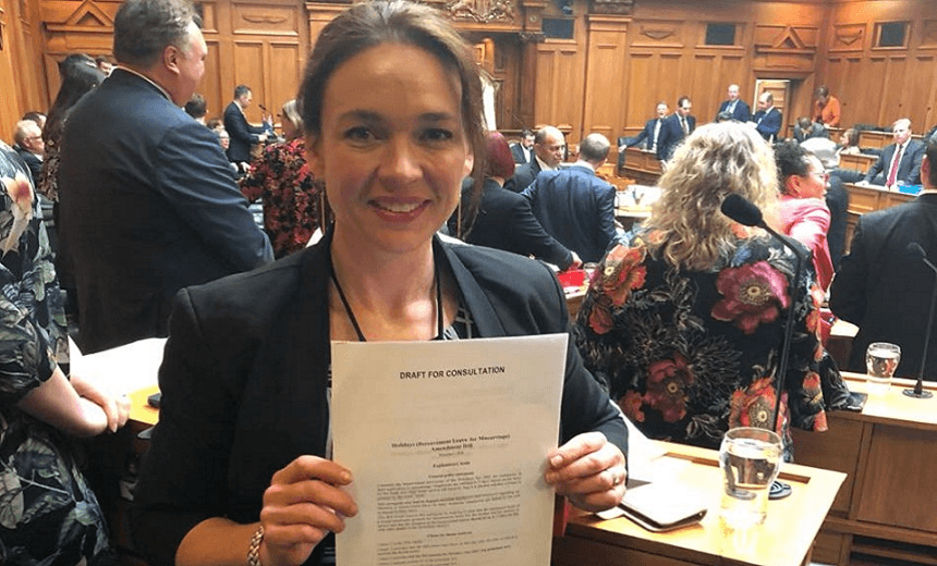 MP Ginny Andersen with the members’ bill 
