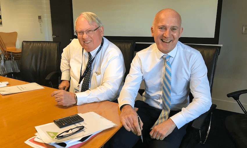 Outgoing CEO John Fellet and his possible successor, current CFO Jason Hollingworth (image: Duncan Greive) 
