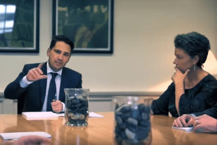 Simon Bridges and his deputy, Paula Bennett, in a National Party promotional video 
