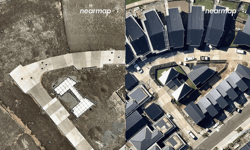 Close up of Hobsonville – Buckley Avenue & Frank Gill Road: January 2017 vs. February 2018 (Source: Nearmap.co.nz) 
