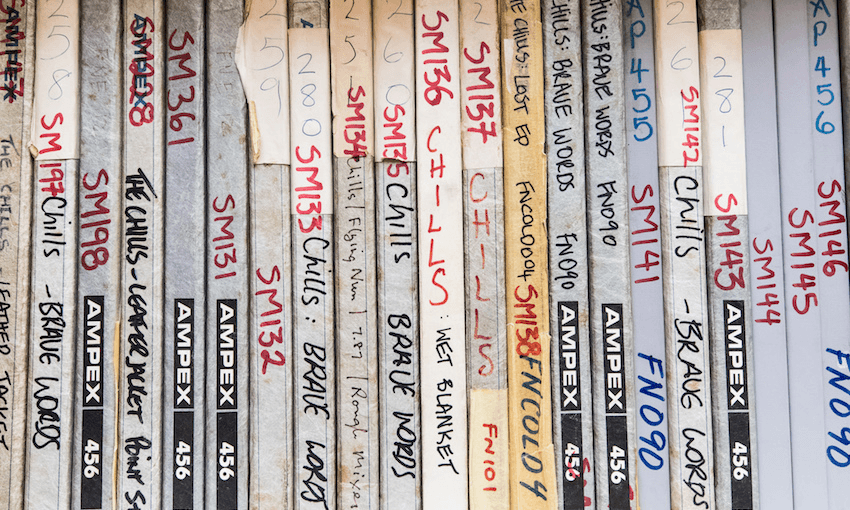 Some of the 1200 Flying Nun Records master tapes in collection storage at the Alexander Turnbull Library (Photo: Mark Beatty) 
