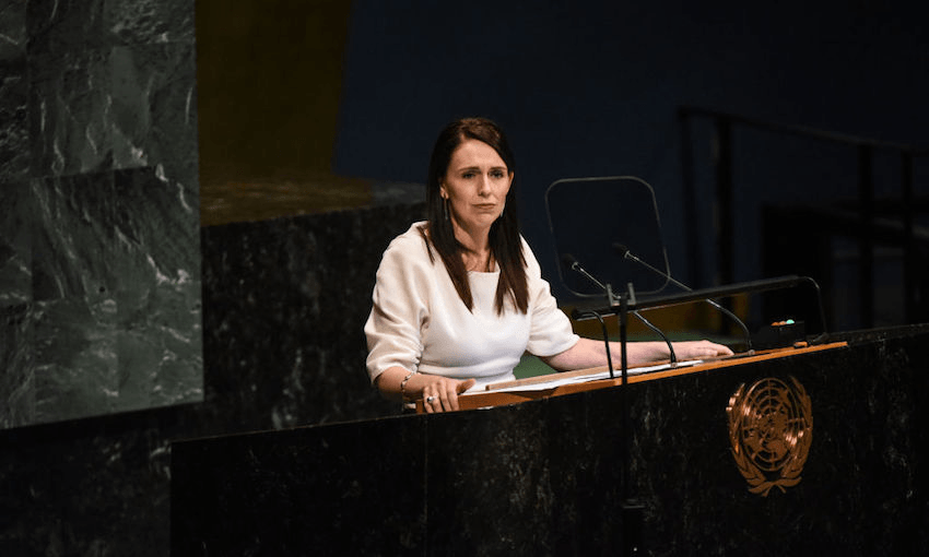 Jacinda Ardern, Prime Minister of New Zealand delivers a speech at the United Nations during the United Nations General Assembly on September 27, 2018 in New York City. (Photo by Stephanie Keith/Getty Images) 
