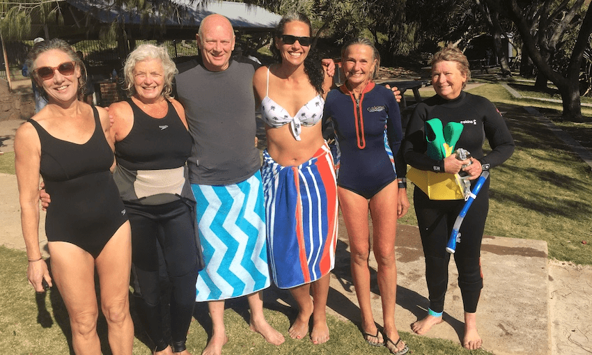 Lloyd Jones (third from left) and Selina Tusitala Marsh (third from right) go swimming. (Image: Supplied) 
