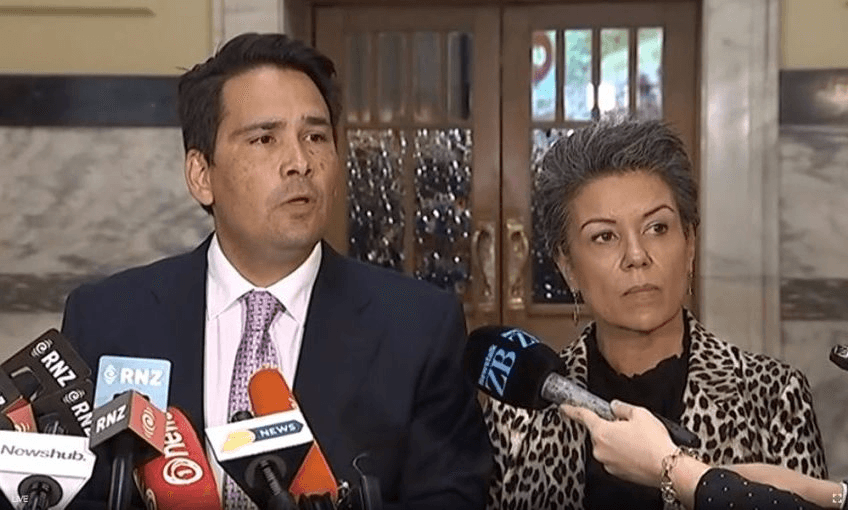 Simon Bridges and Paula Bennett speak to the press at parliament about the Jami-Lee Ross allegations. Image: Newshub grab 
