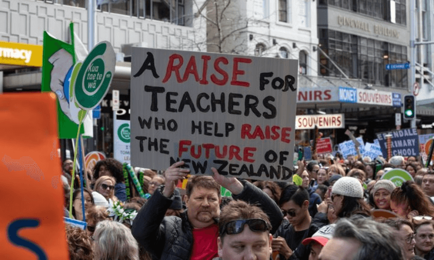 Teachers on strike in Auckland in August 2018 (Photo: Dan Cook/RNZ) 
