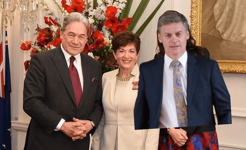 Winston Peters and Bill English with Dame Patsy Reddy at the signing in ceremony, Government House, October 26 2018 
