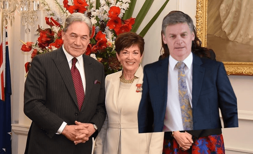 Winston Peters and Bill English with Dame Patsy Reddy at the signing in ceremony, Government House, October 26 2018