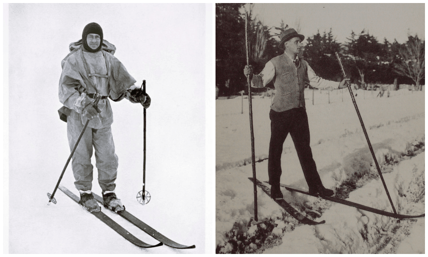 Are these the same skis? Robert Falcon Scott (L) in Antartica, Boris Daniel (R) in Canterbury (Images: Getty Images, ‘People Politics and Power Stations’, edited by John Martin, BWB, 1991).