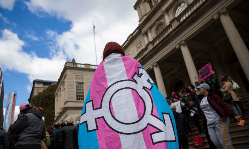 A rally in support of transgender people on the steps of New York City Hall. Photo: Getty Images 
