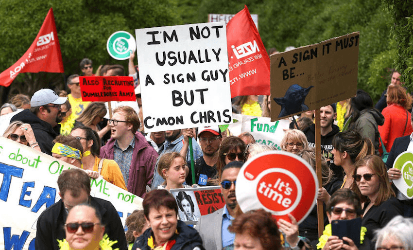 Striking primary teachers,in Wellington, November last year. (Photo: Hagen Hopkins / Getty Images) 
