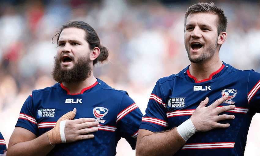 Cam Dolan (R) plays for Dr Z’s New York Old Blue Rugby Club (Photo by Julian Finney/Getty Images) 
