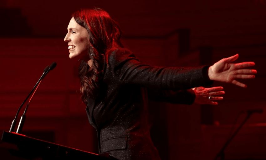 Jacinda Ardern doing an anime run at the Labour Party conference (Dianne Manson, Getty Images)  
