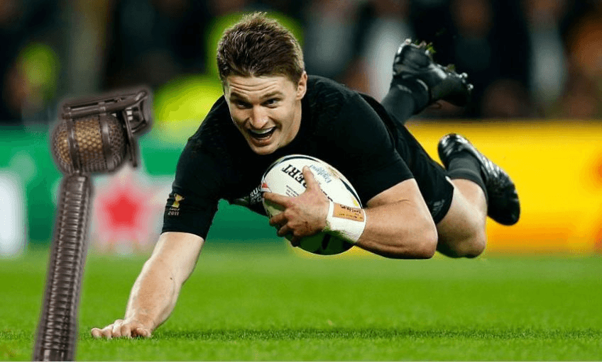 Beauden Barrett scores a try in the last World Cup Final. Photo by Mike Hewitt/Getty Images 
