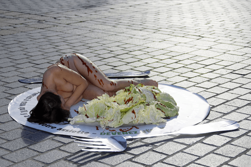 Shock tactics – such as those used by these vegan activists in France – can cause people to switch off (Photo: Sylvain Lefevre/Getty Images)